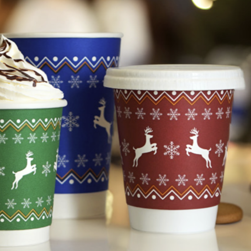 12oz Christmas Double Wall Takeaway Cups - 1 Carton