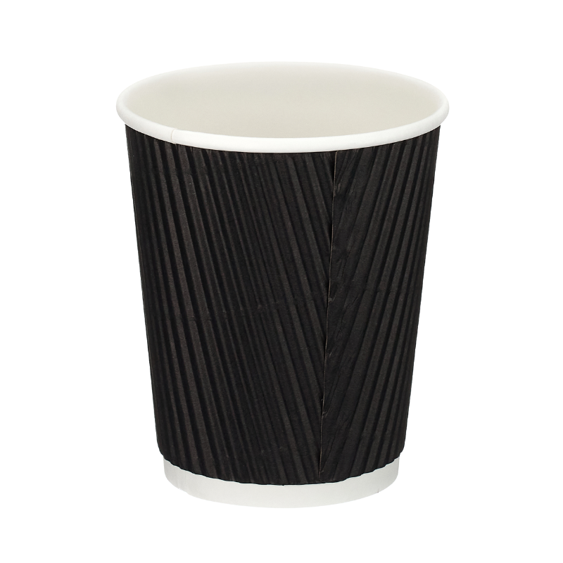 8oz Black Ripple Wall Takeaway Cups - 1 Carton