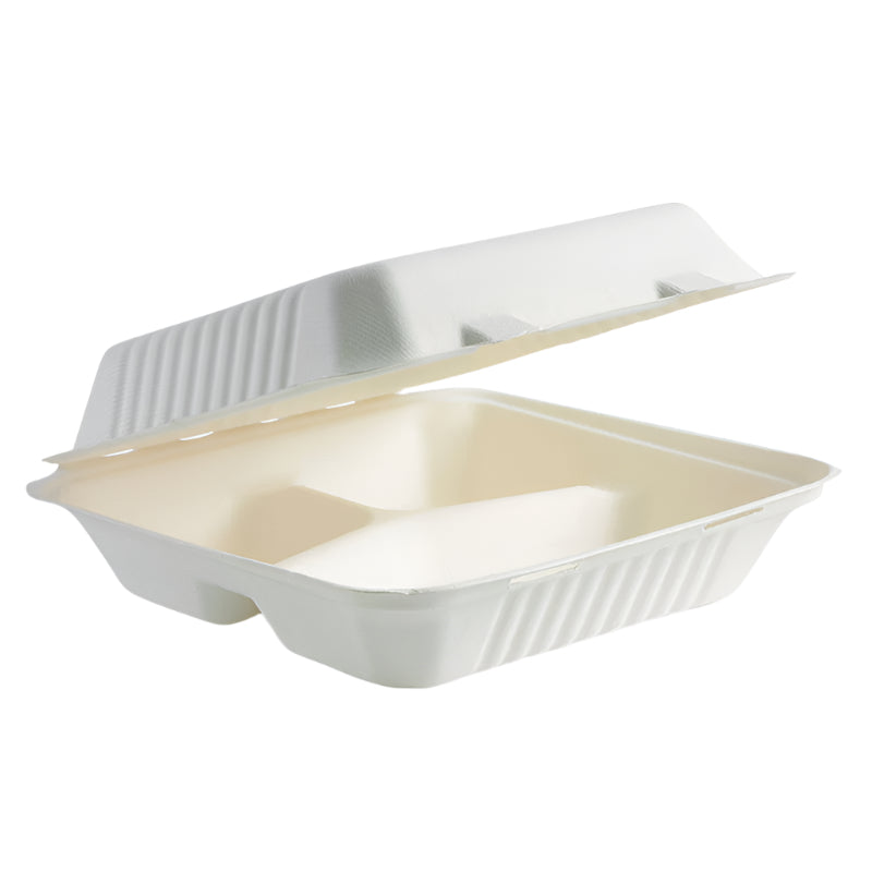eco friendly food packaging uk bagasse compartment clamshell takeaway containers
