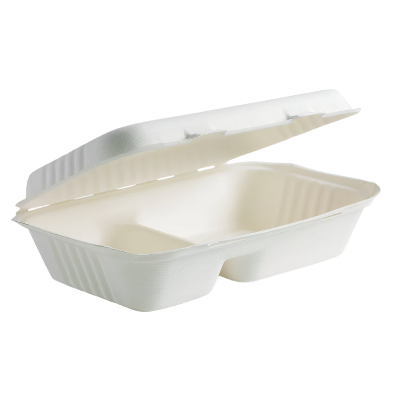 eco friendly food packaging uk bagasse compartment clamshell takeaway containers