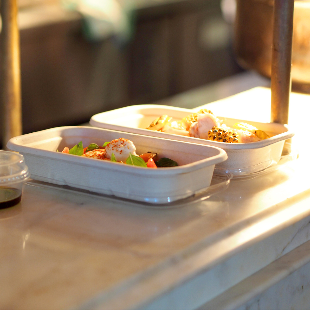 1000ml White Bagasse Rectangular Containers - 1 Carton