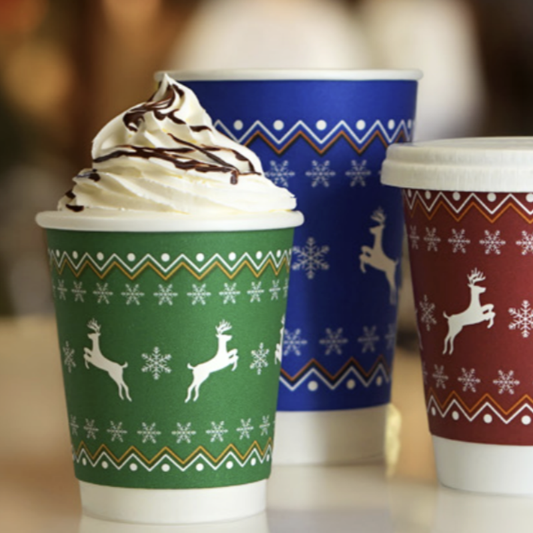 8oz Christmas Double Wall Takeaway Cups - 1 Carton