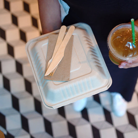 9x9x3" Bagasse Clamshell Containers - 1 Carton