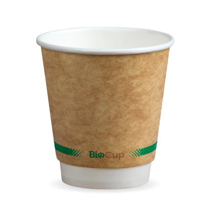 8oz Kraft Double Wall Compostable "Squat" Takeaway Cups - 1 Carton