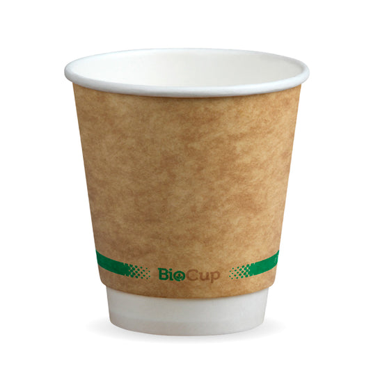 8oz Kraft Double Wall Compostable "Squat" Takeaway Cups - 1 Carton