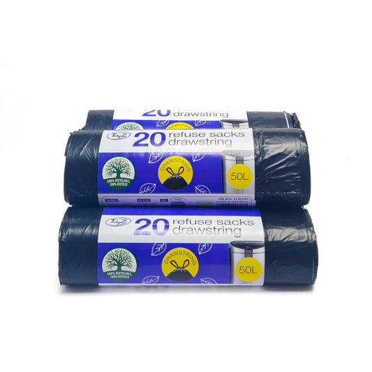 Bin Liners Black 50L - Bulk 100 Bags