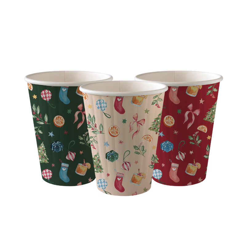 8oz Christmas Double Wall Takeaway Cups - 1 Carton
