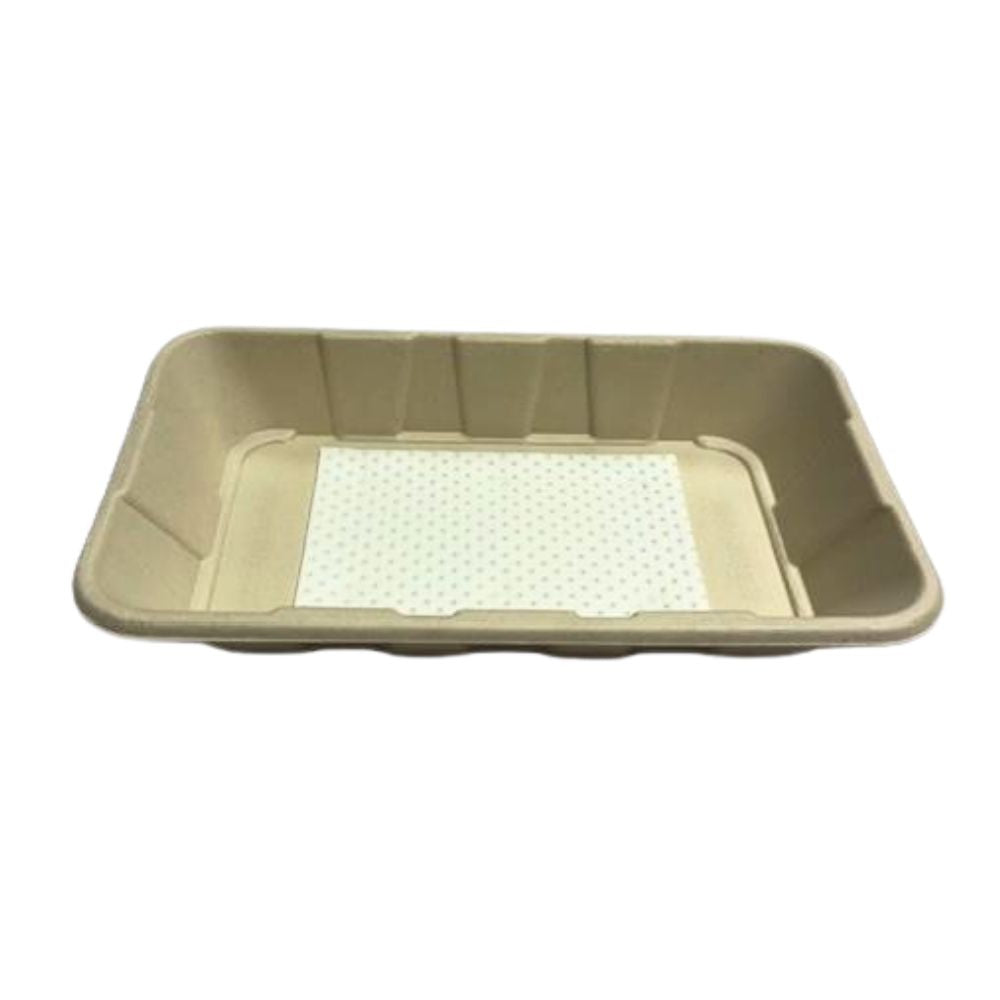 Compostable Meat Trays with Pad (230x135x35mm) - 1 Carton