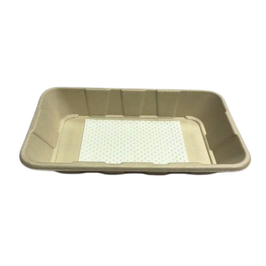 Compostable Meat Trays with Pad (230x135x35mm) - 1 Carton