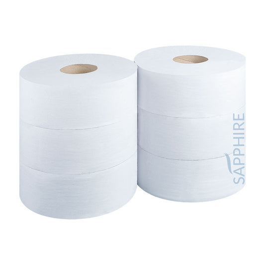 White Maxi Jumbo Toilet Rolls - 3'' Flat (90mm x 300m) - 6 Pack